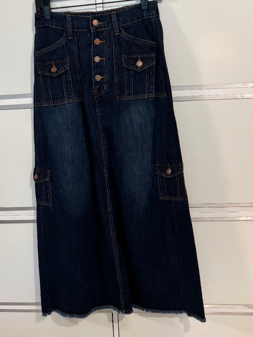 Women’s Cargo Denim Maxi Skirt Sz Small Pull Up